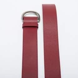 Pre Owned Burberry Wine Red/Ivory Leather Double D Ring Waist Reversible Belt L