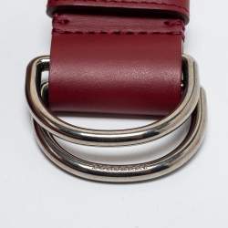 Pre Owned Burberry Wine Red/Ivory Leather Double D Ring Waist Reversible Belt L