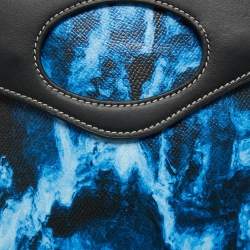 Pre Owned Burberry Blue/Black Water Camo  Print  Leather Pocket Phone Pouch Bag