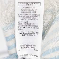 Pre Owned Burberry Pale Blue Striped Font Jacquard Silk & Wool Scarf