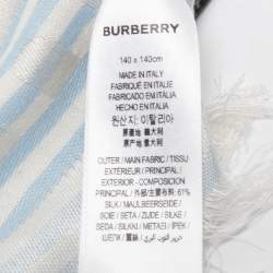 Pre Owned Burberry Pale Blue Striped Font Jacquard Silk & Wool Scarf