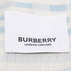 Pre Owned Burberry Pale Blue Striped Font Jacquard Silk & Wool Scarf
