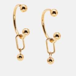 Pre Owned Burberry Crystals Gold Tone Hoop Earrings