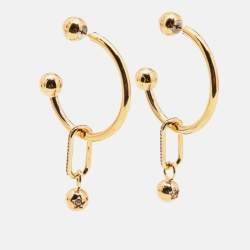 Pre Owned Burberry Crystals Gold Tone Hoop Earrings