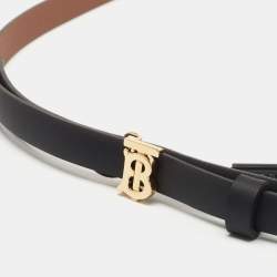 Pre Owned Burberry Black/Brown Leather TB Reversible Slim Waist Belt L