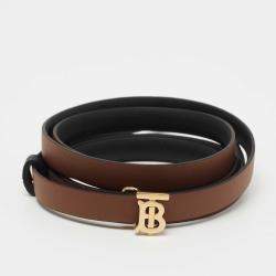Pre Owned Burberry Black/Brown Leather TB Reversible Slim Waist Belt L