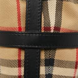 Pre Owned Burberry Black/Beige Vintage Check Canvas and Leather Water Bottle Holder 