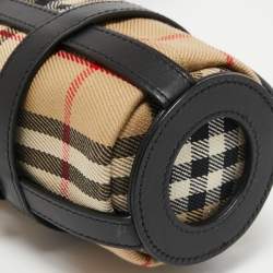 Pre Owned Burberry Black/Beige Vintage Check Canvas and Leather Water Bottle Holder 
