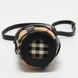 Pre Owned Burberry Black/Beige Vintage Check Canvas and Leather Water Bottle Holder 