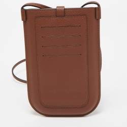 Pre Owned Burberry Brown Leather Anne Phone Pouch with Strap
