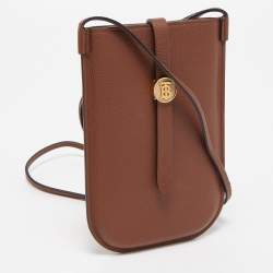 Pre Owned Burberry Brown Leather Anne Phone Pouch with Strap
