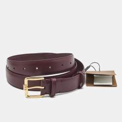 Burberry Burgundy Leather Simple TB Buckle Belt L