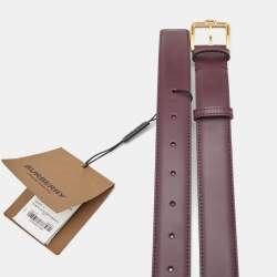 Burberry Burgundy Leather Simple TB Buckle Belt L