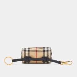 Burberry Beige/Black 1983 Knight Check Canvas and Leather Barrel Bag Charm