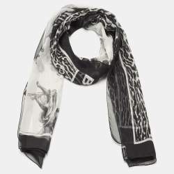 Pre Owned Burberry Black/White Angel Leopard Print Silk Chiffon Scarf