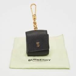 Pre Owned Burberry Black Grained Leather Earphone Case Charm
