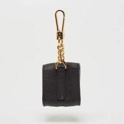 Pre Owned Burberry Black Grained Leather Earphone Case Charm