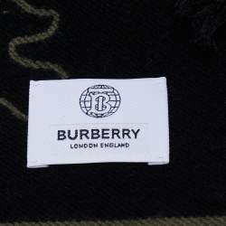 Pre Owned Burberry Fern Green Logo Oak Leaf Wool & Silk Football Scarf