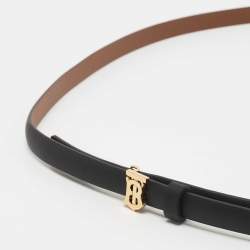 Pre Owned Burberry Black/Brown Leather TB Logo Slim Reversible Belt L