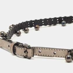 Pre Owned Burberry Gun Metal Leather Embellished Seabrook15 Skinny Belt 80CM