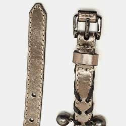 Pre Owned Burberry Gun Metal Leather Embellished Seabrook15 Skinny Belt 80CM