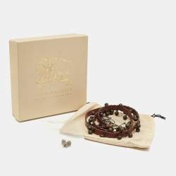 Burberry Dark Brown Leather Embellished Seabrook15 Skinny Belt 90CM