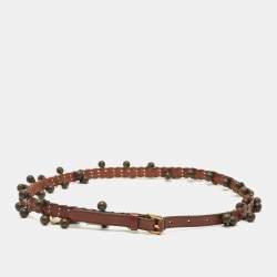 Burberry Dark Brown Leather Embellished Seabrook15 Skinny Belt 90CM