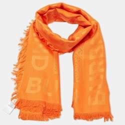 مملوكة مسبقًا Burberry Orange Monogram Jacquard Silk & Wool Scarf