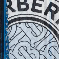 Pre Owned Burberry Blue Monogram Printed Silk & Wool Scarf
