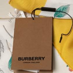 Pre Owned Burberry Yellow Botanical Study Print Silk Scarf