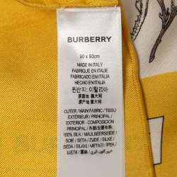 Pre Owned Burberry Yellow Botanical Study Print Silk Scarf