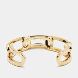Burberry Chain Link Motif Gold Tone Open Cuff Bracelet M