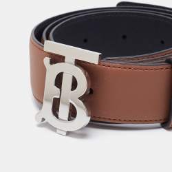 Pre Owned Burberry Black/Brown Leather TB Logo Reversible Belt S