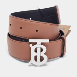 Pre Owned Burberry Black/Brown Leather TB Logo Reversible Belt S