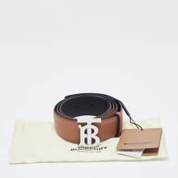 Pre Owned Burberry Black/Brown Leather TB Logo Reversible Belt S