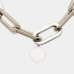 Pre Owned Burberry Palladium Plated Chain Link Glass Ball Charm Bracelet