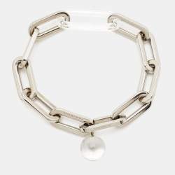 Pre Owned Burberry Palladium Plated Chain Link Glass Ball Charm Bracelet