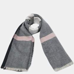 Burberry Grey/White Mega Checked Modal and Silk Sqaure Scarf