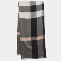 Burberry Grey/White Mega Checked Modal and Silk Sqaure Scarf