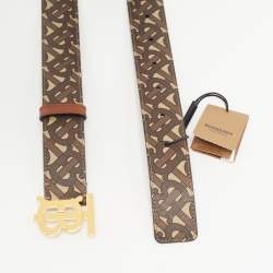 Burberry Brown Monogram Coated Canvas and Leather TB Buckle Belt S