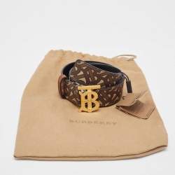 Burberry Brown Monogram Coated Canvas and Leather TB Buckle Belt S