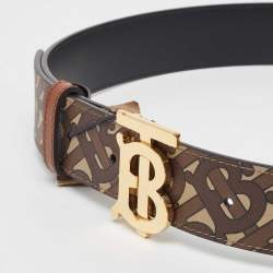 Burberry Brown Monogram Coated Canvas and Leather TB Buckle Belt S