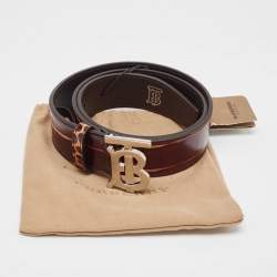 Burberry Brown Croc Embossed Leather TB Buckle Belt 80CM
