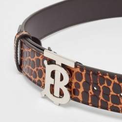 Burberry Brown Croc Embossed Leather TB Buckle Belt 80CM