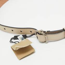 Burberry Off White Leather Crystals Dover Slim Buckle Belt 85CM