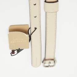 Burberry Off White Leather Crystals Dover Slim Buckle Belt 85CM