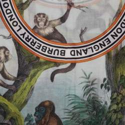 Pre Owned Burberry Green/White Monkey Print Lightweight Cashmere Scarf