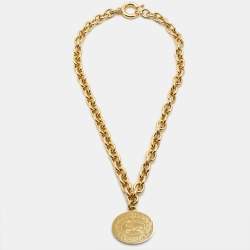 Pre Owned Burberry  Equestrian Knight Gold Tone Pendant Necklace