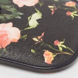 Burberry Black Floral Print Coated Canvas Anne Phone Pouch with Strap