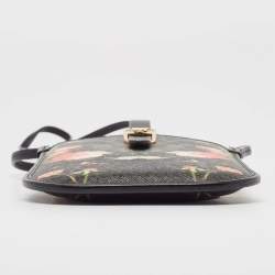 Burberry Black Floral Print Coated Canvas Anne Phone Pouch with Strap